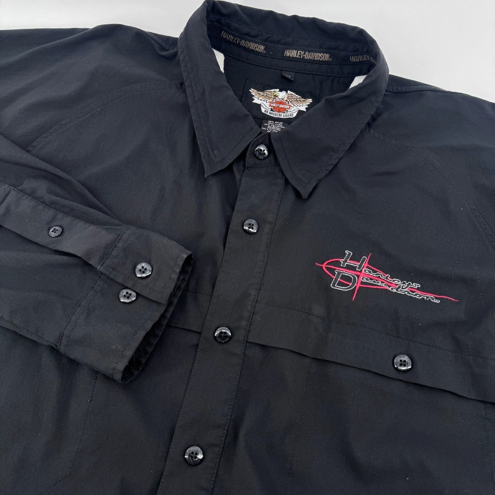 Harley-Davidson Vintage Button Up Shirt Mens 2XL Black Performance Ventilated